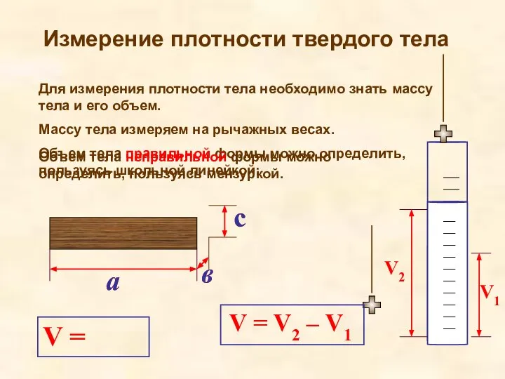 Измерение плотности твердого тела Для измерения плотности тела необходимо знать массу