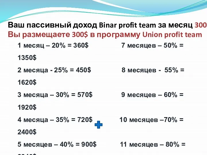 Ваш пассивный доход Binar profit team за месяц 300$ Вы размещаете