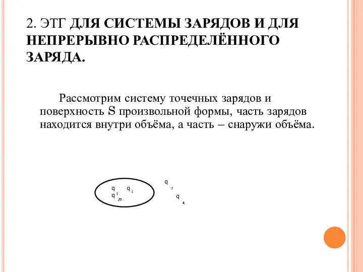 2. ЭТГ ДЛЯ СИСТЕМЫ ЗАРЯДОВ И ДЛЯ НЕПРЕРЫВНО РАСПРЕДЕЛЁННОГО ЗАРЯДА. Рассмотрим