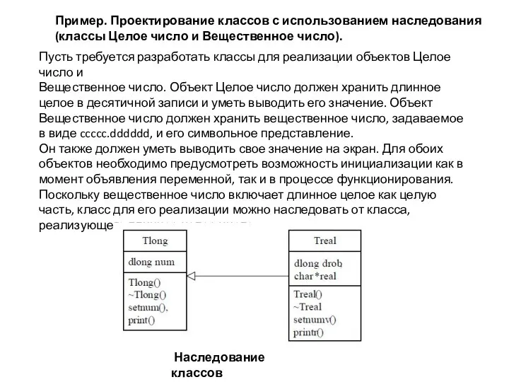 Пример. Проектирование классов с использованием наследования (классы Целое число и Вещественное