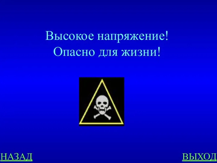 НАЗАД ВЫХОД Высокое напряжение! Опасно для жизни!