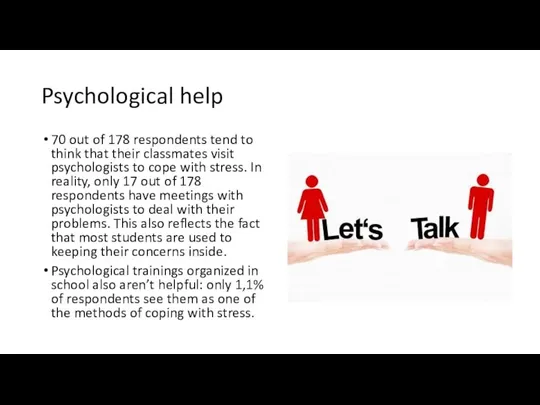 Psychological help 70 out of 178 respondents tend to think that