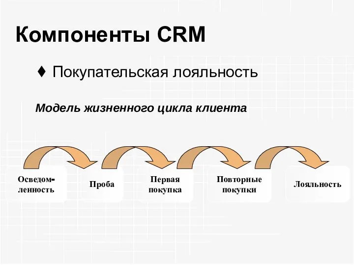 Компоненты CRM Покупательская лояльность Модель жизненного цикла клиента