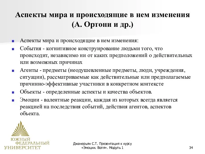 Джанерьян С.Т. Презентация к курсу «Эмоции. Воля». Модуль 1 Аспекты мира