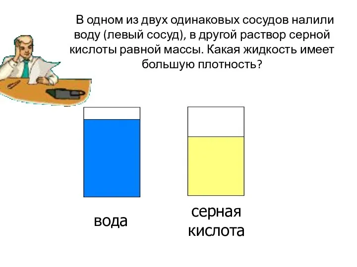 В одном из двух одинаковых сосудов налили воду (левый сосуд), в