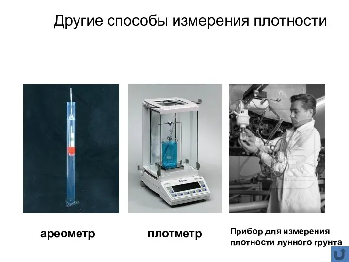 Другие способы измерения плотности ареометр плотметр Прибор для измерения плотности лунного грунта