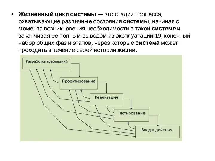 Жизненный цикл системы — это стадии процесса, охватывающие различные состояния системы,