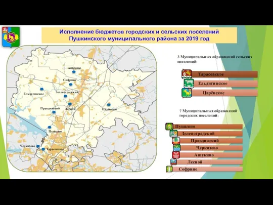 Исполнение бюджетов городских и сельских поселений Пушкинского муниципального района за 2019