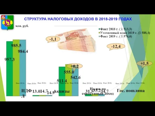 +0,2 -12,4 млн. руб. СТРУКТУРА НАЛОГОВЫХ ДОХОДОВ В 2018-2019 ГОДАХ -1,1