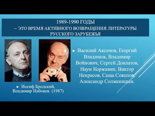 1989-1990 ГОДЫ – ЭТО ВРЕМЯ АКТИВНОГО ВОЗВРАЩЕНИЯ ЛИТЕРАТУРЫ РУССКОГО ЗАРУБЕЖЬЯ Иосиф