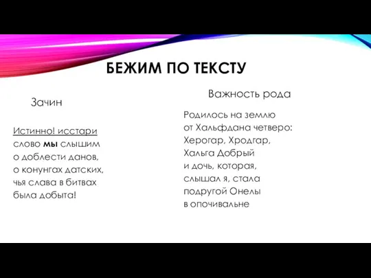 БЕЖИМ ПО ТЕКСТУ Зачин Истинно! исстари слово мы слышим о доблести