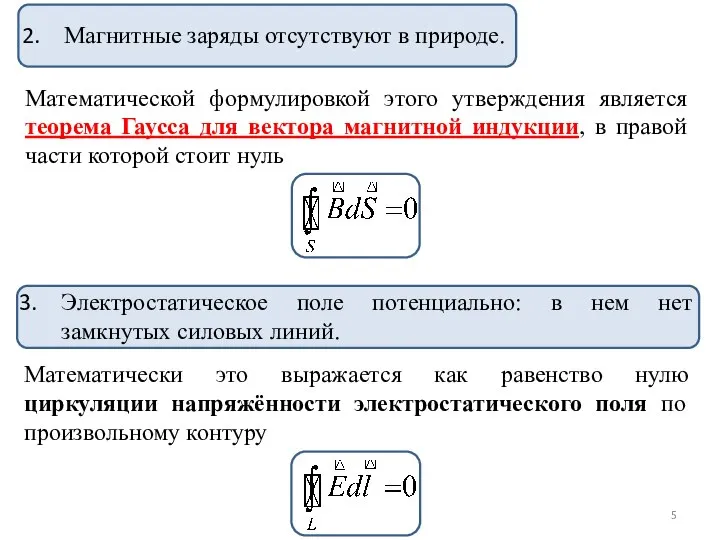 Магнитные заряды отсутствуют в природе. Математической формулировкой этого утверждения является теорема