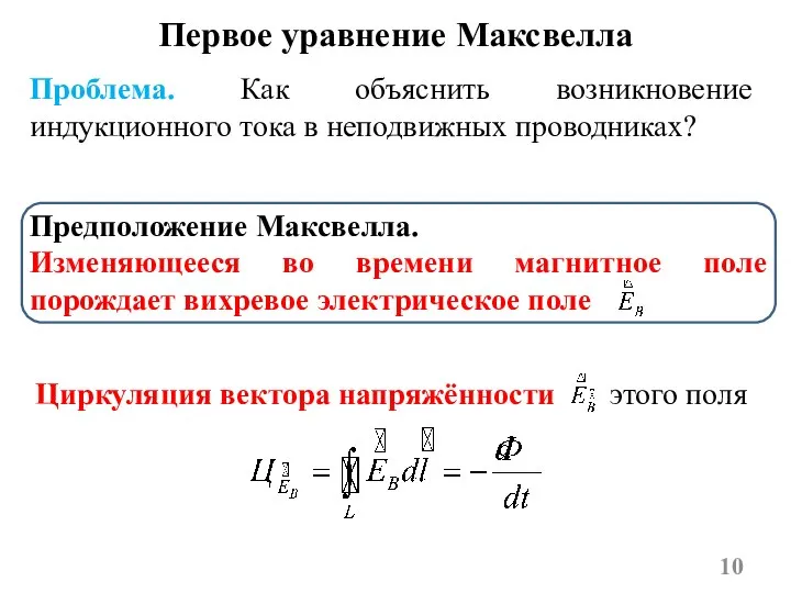 Предположение Максвелла. Изменяющееся во времени магнитное поле порождает вихревое электрическое поле