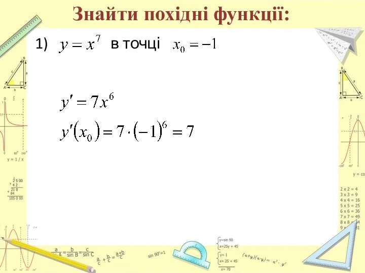 Знайти похідні функції: 1) в точці