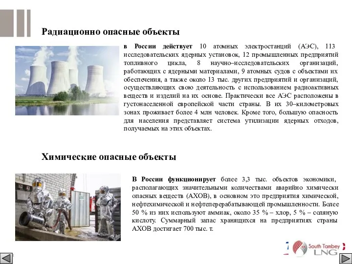 Радиационно опасные объекты Химические опасные объекты в России действует 10 атомных