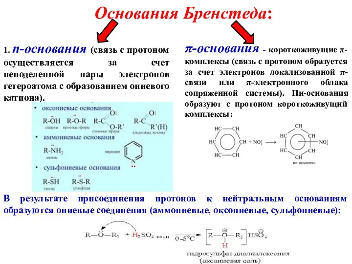 1. n-основания (связь с протоном осуществляется за счет неподеленной пары электронов