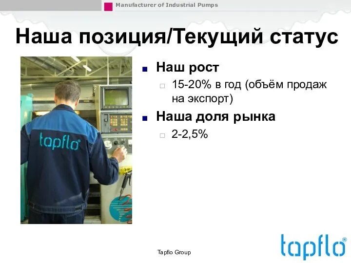 Наша позиция/Текущий статус Наш рост 15-20% в год (объём продаж на