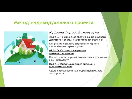 Метод индивидуального проекта Кудрина Лариса Валерьевна: 23.02.07 Техническое обслуживание и ремонт