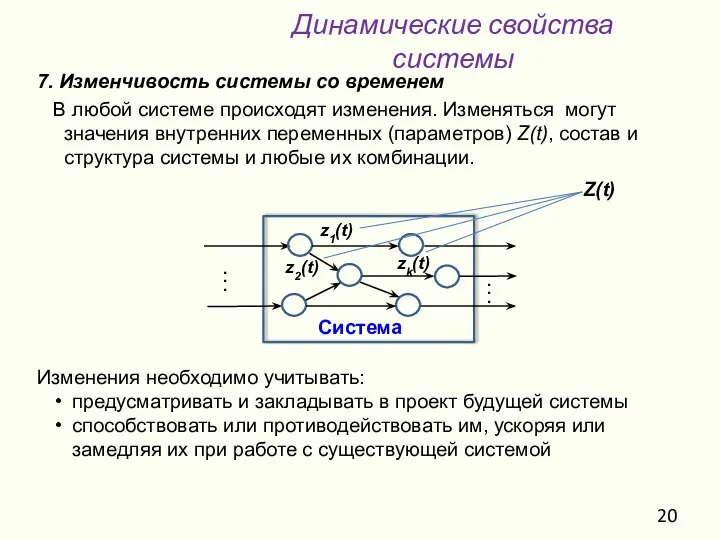 7. Изменчивость системы со временем В любой системе происходят изменения. Изменяться