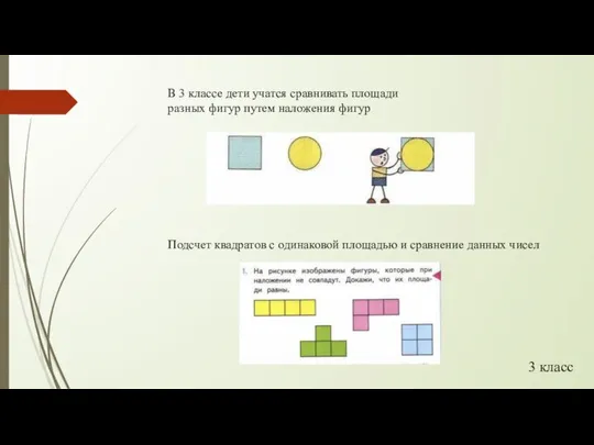 В 3 классе дети учатся сравнивать площади разных фигур путем наложения