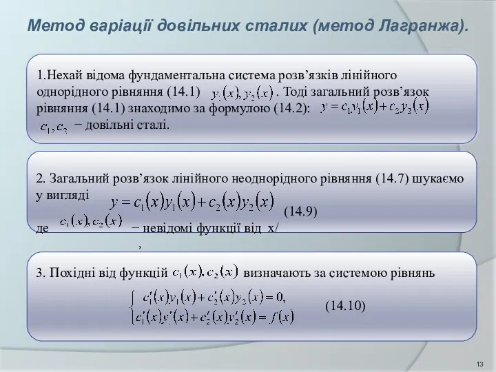 Метод варіації довільних сталих (метод Лагранжа). 2. Загальний розв’язок лінійного неоднорідного