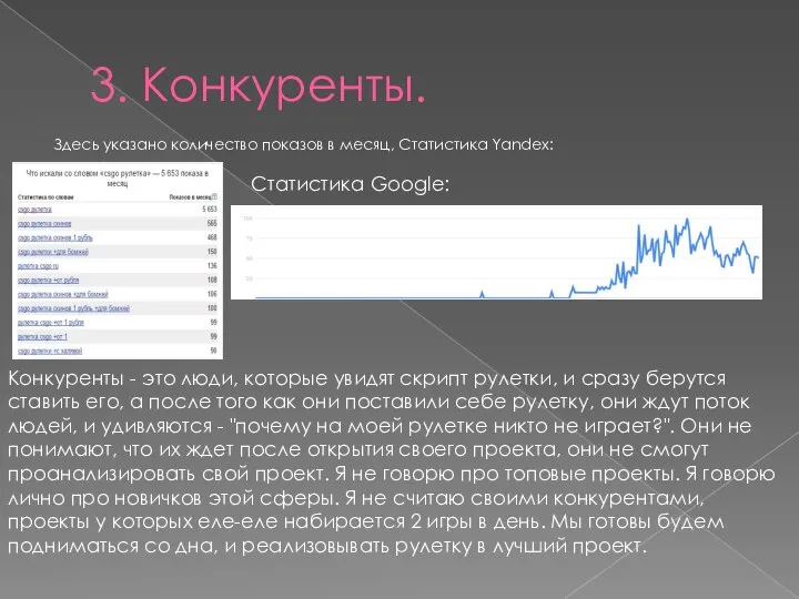 3. Конкуренты. Здесь указано количество показов в месяц, Статистика Yandex: Статистика