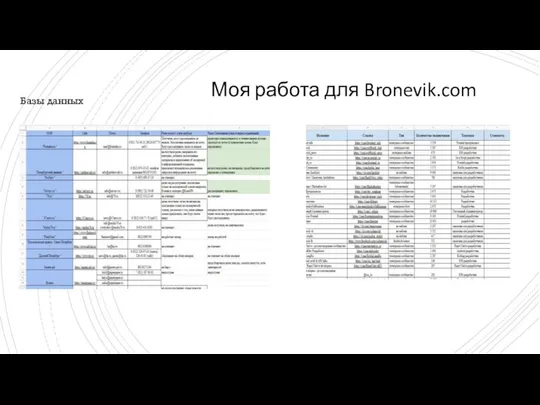 Моя работа для Bronevik.com Базы данных