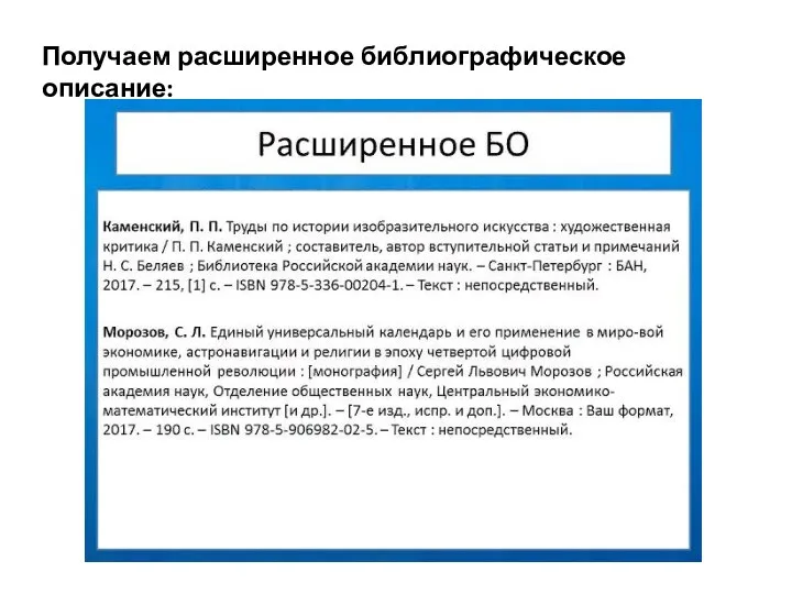 Получаем расширенное библиографическое описание: