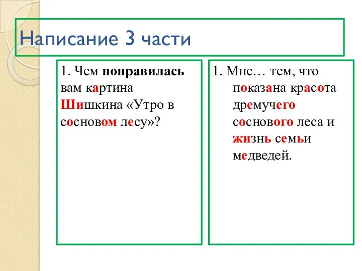 Написание 3 части 1. Чем понравилась вам картина Шишкина «Утро в