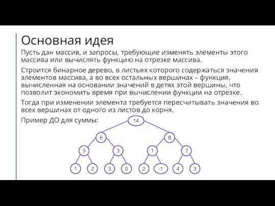 Основная идея Пусть дан массив, и запросы, требующие изменять элементы этого