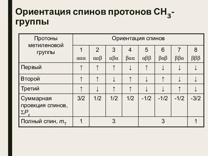 Ориентация спинов протонов СН3-группы