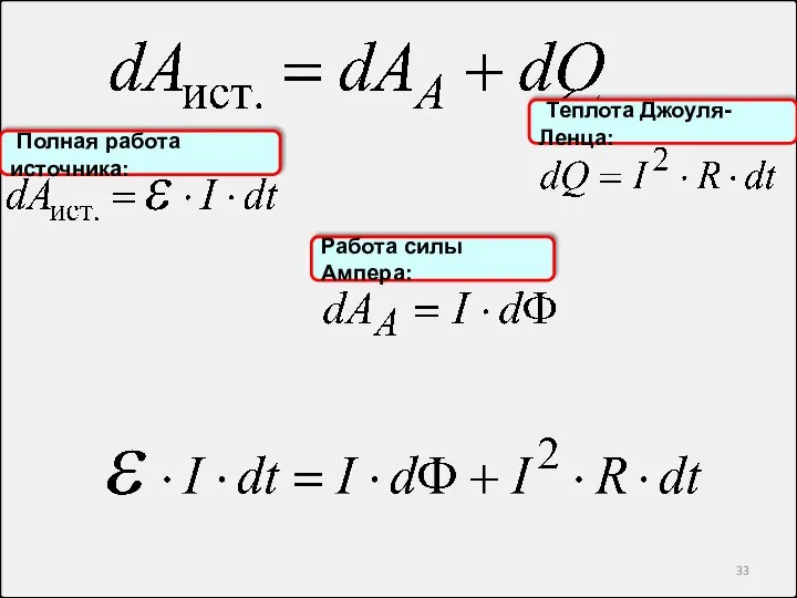 Полная работа источника: Теплота Джоуля-Ленца: Работа силы Ампера: