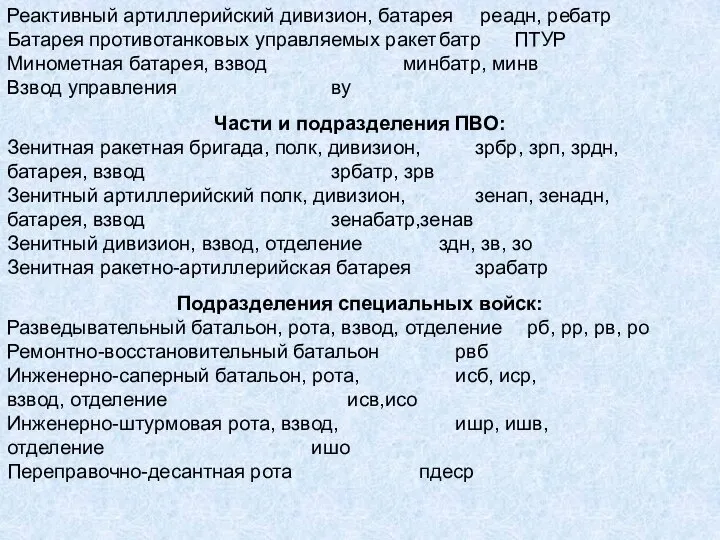 Реактивный артиллерийский дивизион, батарея реадн, ребатр Батарея противотанковых управляемых ракет батр