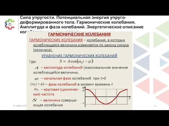 Сила упругости. Потенциальная энергия упруго-деформированного тела. Гармонические колебания. Амплитуда и фаза