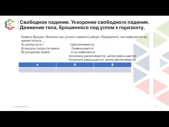 Свободное падение. Ускорение свободного падения. Движение тела, брошенного под углом к