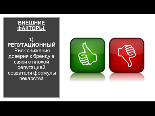 ВНЕШНИЕ ФАКТОРЫ: 1) РЕПУТАЦИОННЫЙ -Риск снижения доверия к бренду в связи