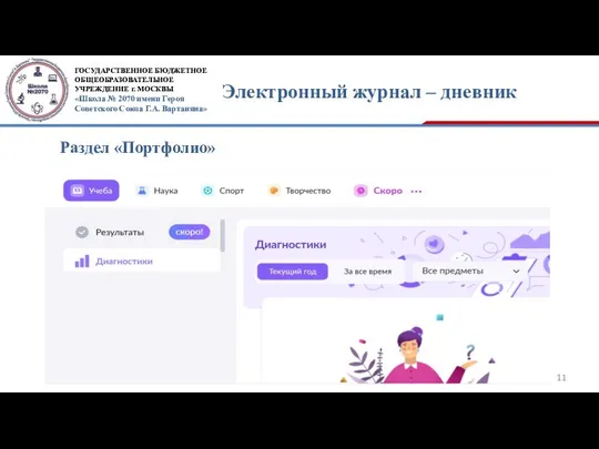 Электронный журнал – дневник Раздел «Портфолио»