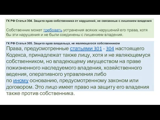 ГК РФ Статья 304. Защита прав собственника от нарушений, не связанных