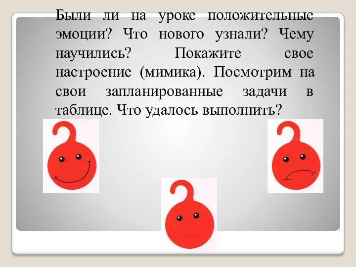 Были ли на уроке положительные эмоции? Что нового узнали? Чему научились?