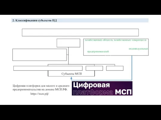 2. Классификация субъектов ПД Субъекты МСП Цифровая платформа для малого и