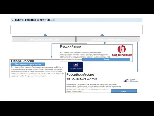 2. Классификация субъектов ПД союз Общественная организация Фонд
