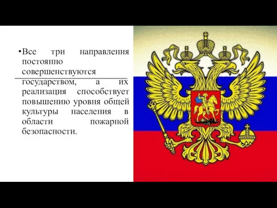 Все три направления постоянно совершенствуются государством, а их реализация способствует повышению