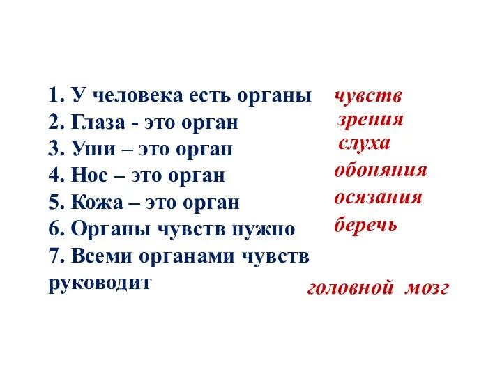 1. У человека есть органы 2. Глаза - это орган 3.