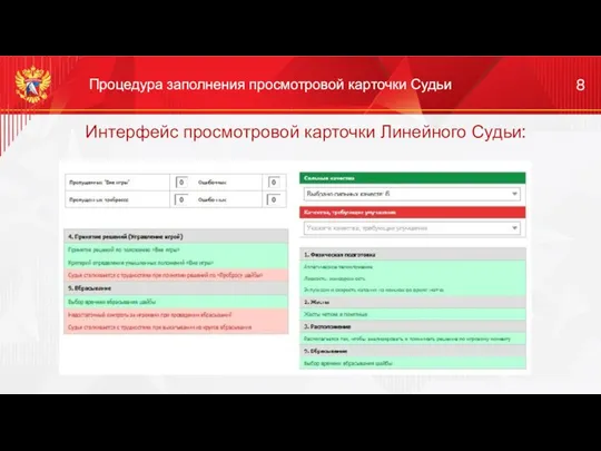 Интерфейс просмотровой карточки Линейного Судьи: