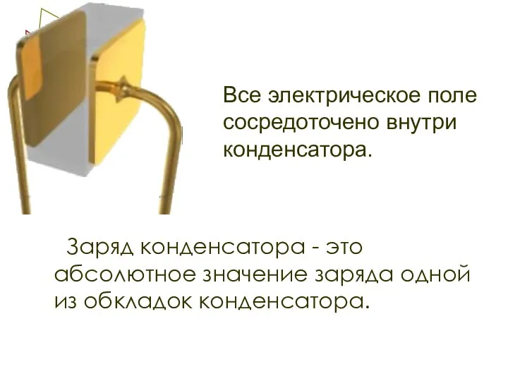 Заряд конденсатора - это абсолютное значение заряда одной из обкладок конденсатора.