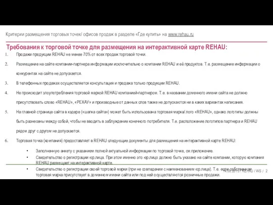 Требования к торговой точке для размещения на интерактивной карте REHAU: Продажи