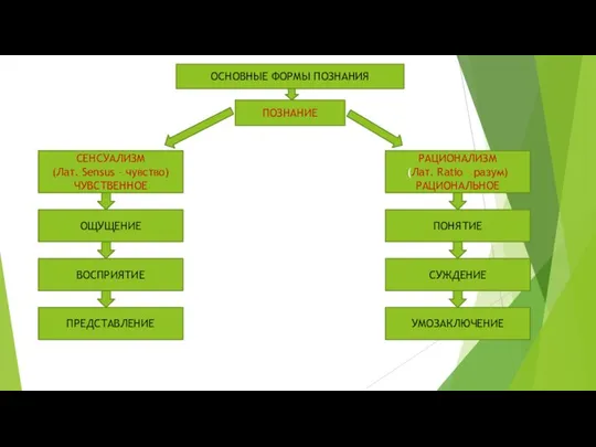 ОСНОВНЫЕ ФОРМЫ ПОЗНАНИЯ ПОЗНАНИЕ СЕНСУАЛИЗМ (Лат. Sensus – чувство) ЧУВСТВЕННОЕ ОЩУЩЕНИЕ