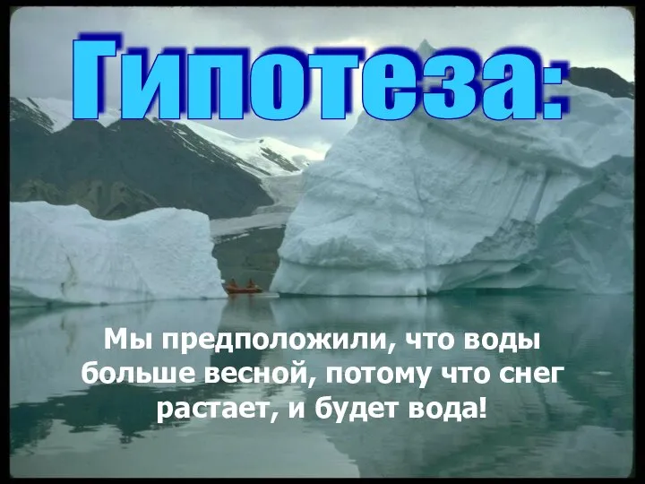 Мы предположили, что воды больше весной, потому что снег растает, и будет вода! Гипотеза: