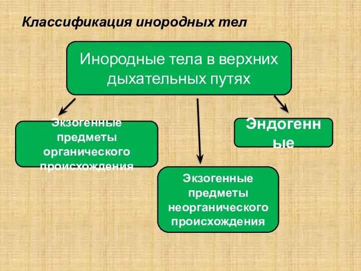 Классификация инородных тел Инородные тела в верхних дыхательных путях Эндогенные Экзогенные