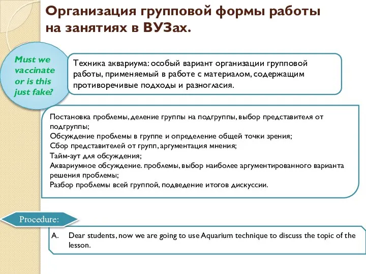 Организация групповой формы работы на занятиях в ВУЗах. Must we vaccinate